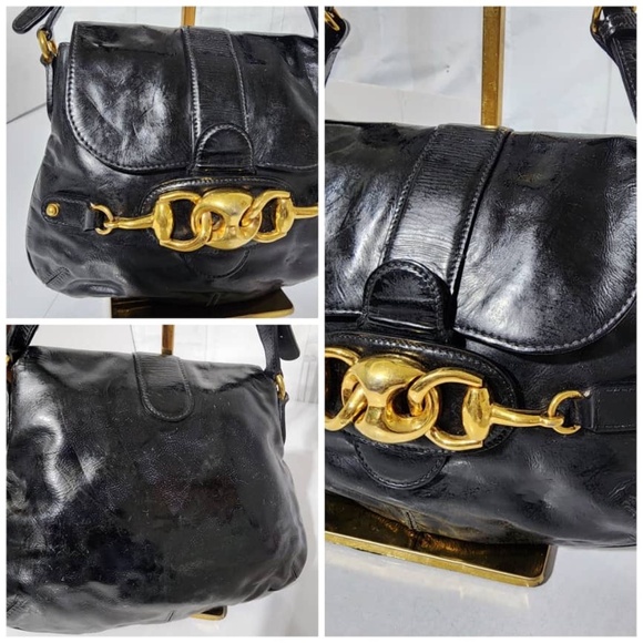 Authentic Gucci Vintage Patent Wave Flap Shoulder Bag Black - Picture 15 of 15